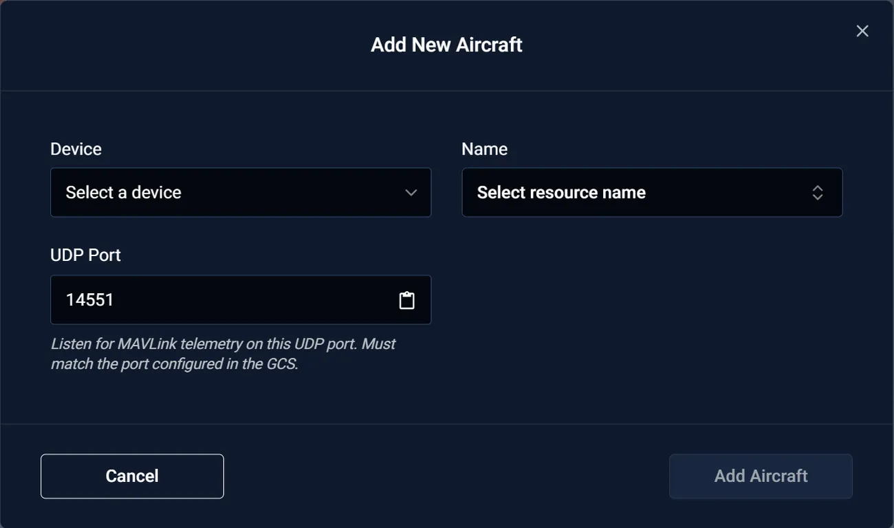 Horizon UI — Add New Aircraft dialog