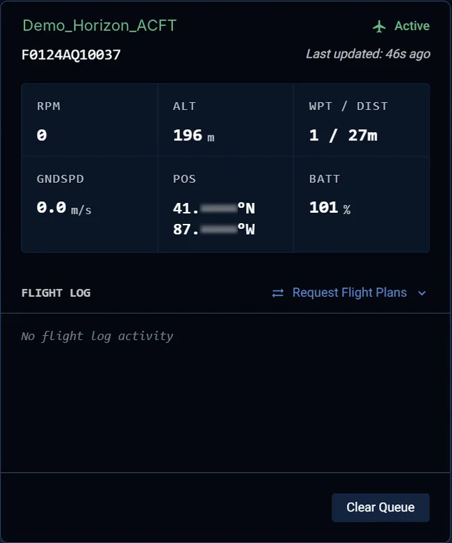 Horizon UI — aircraft card, Active