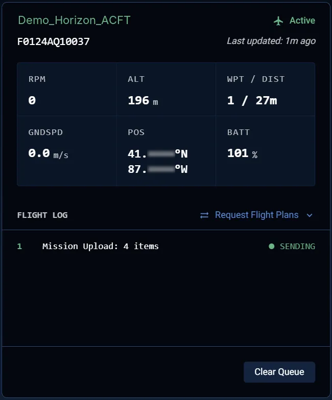Horizon UI — Flight Log, Sending