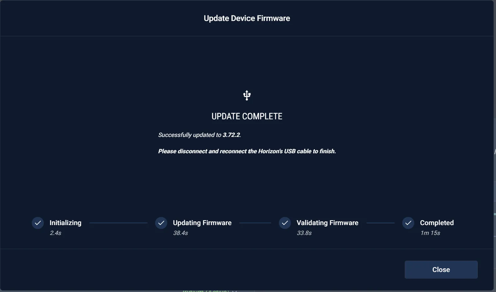 Horizon UI — firmware update complete