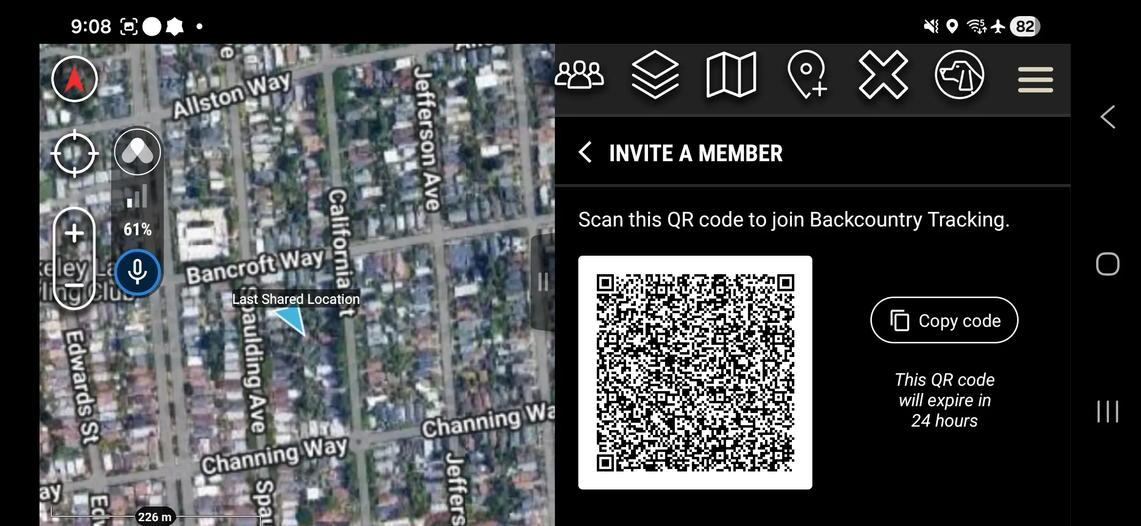 Invite a Member screen in the ATAK plugin showing the Workspace QR code