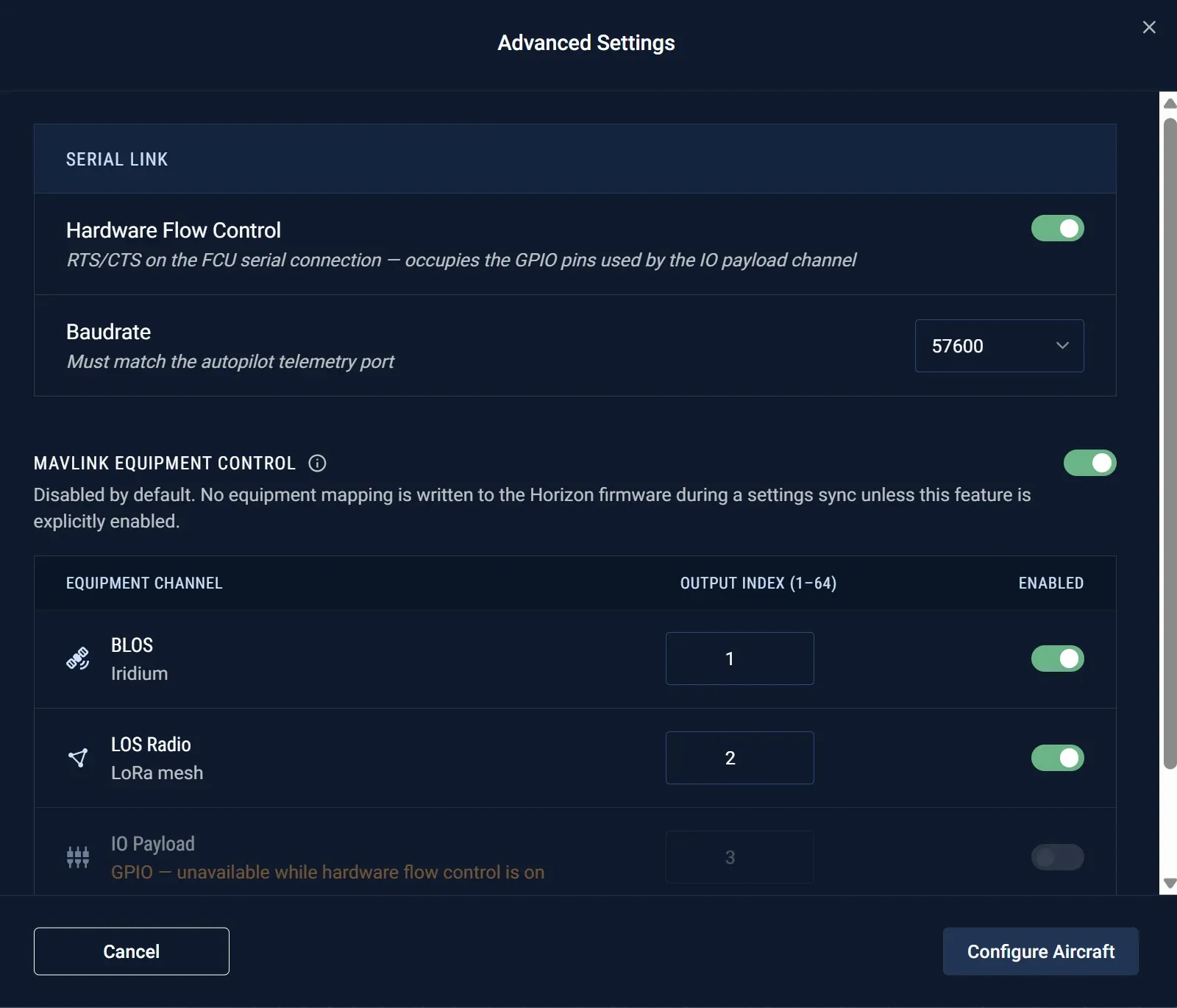 IO Payload unavailable while hardware flow control is enabled