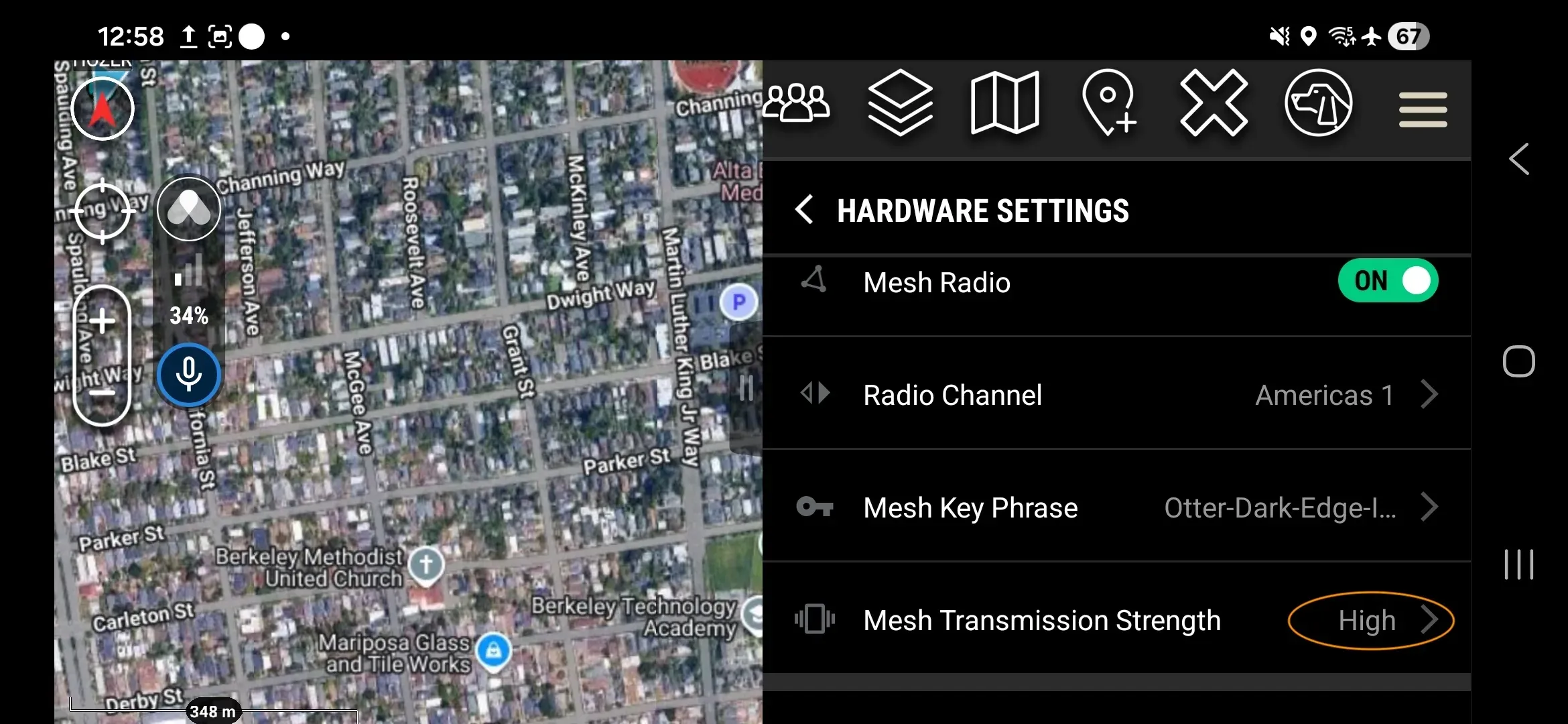 Mesh Transmission Strength entry in Hardware Settings list