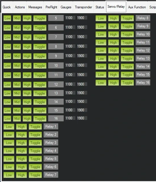 Mission Planner — Servo/Relay tab