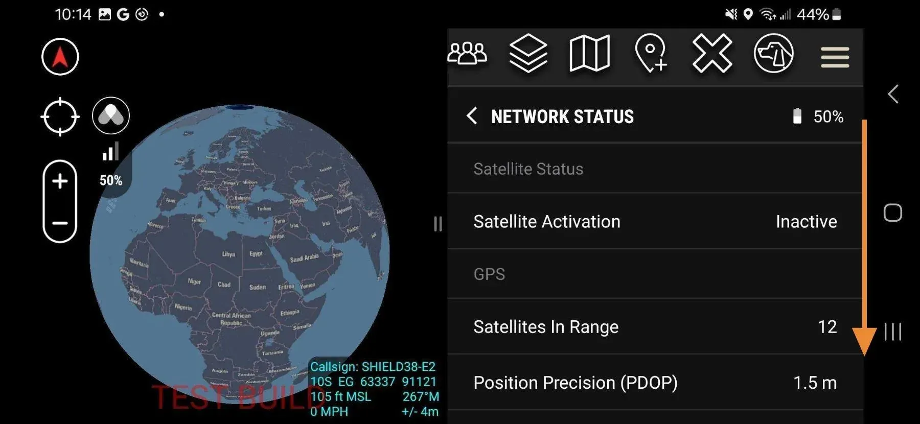 Network Status screen showing all fields
