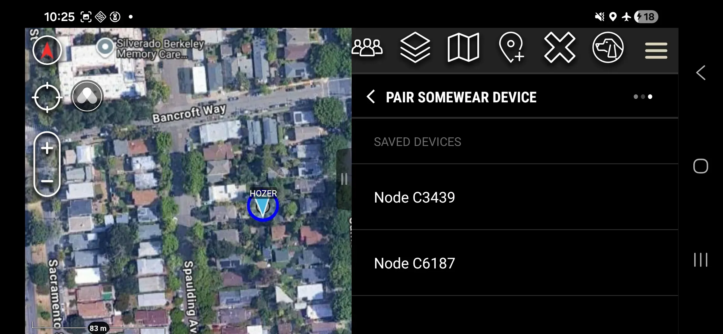 The device selector lists available Nodes by serial number under "Saved Devices"