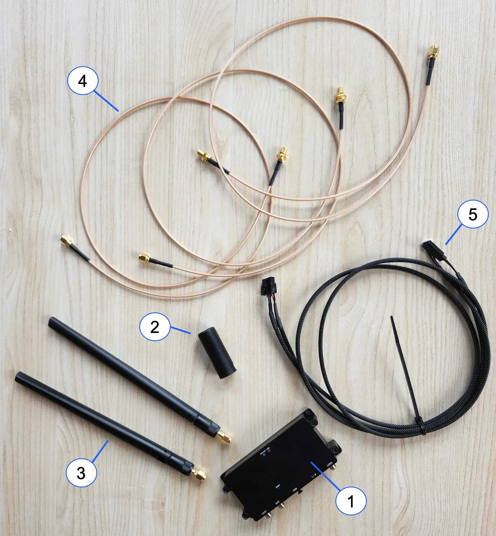 Pixhawk / JST-GH kit contents, numbered to match the parts table