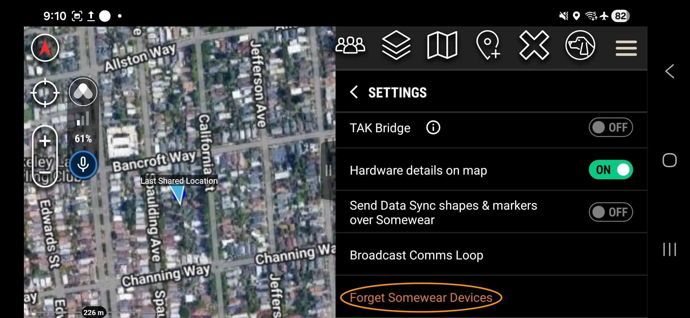 Plugin Settings screen with "Forget Somewear Devices" option highlighted
