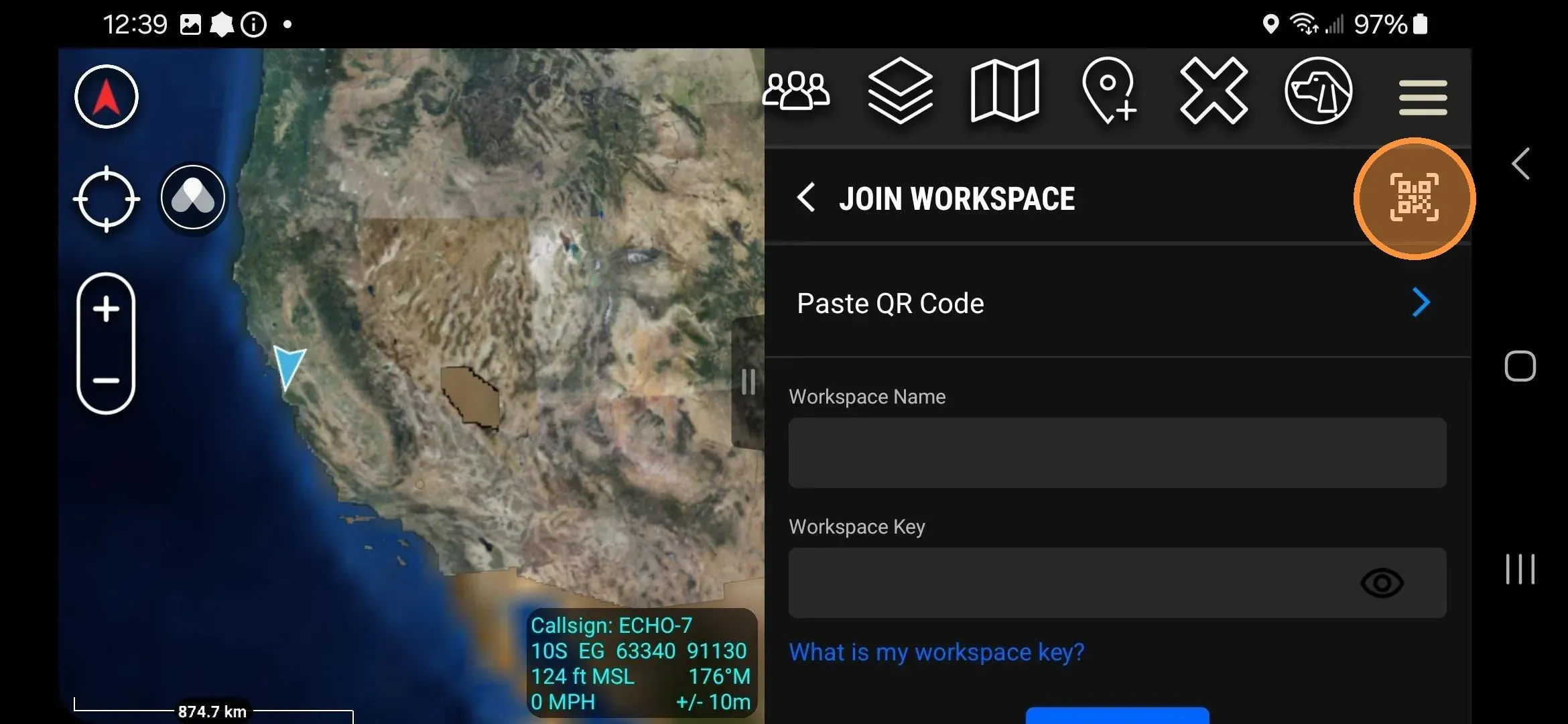 QR code icon in the top-right of the plugin home screen