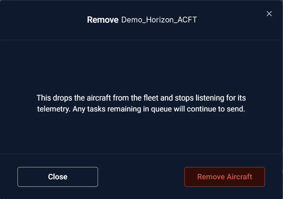 Horizon UI — Remove Aircraft confirmation