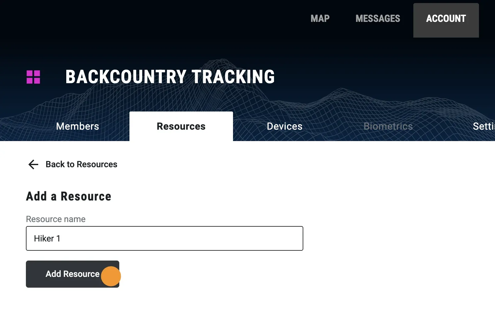 The Add a Resource form with a resource name entered.