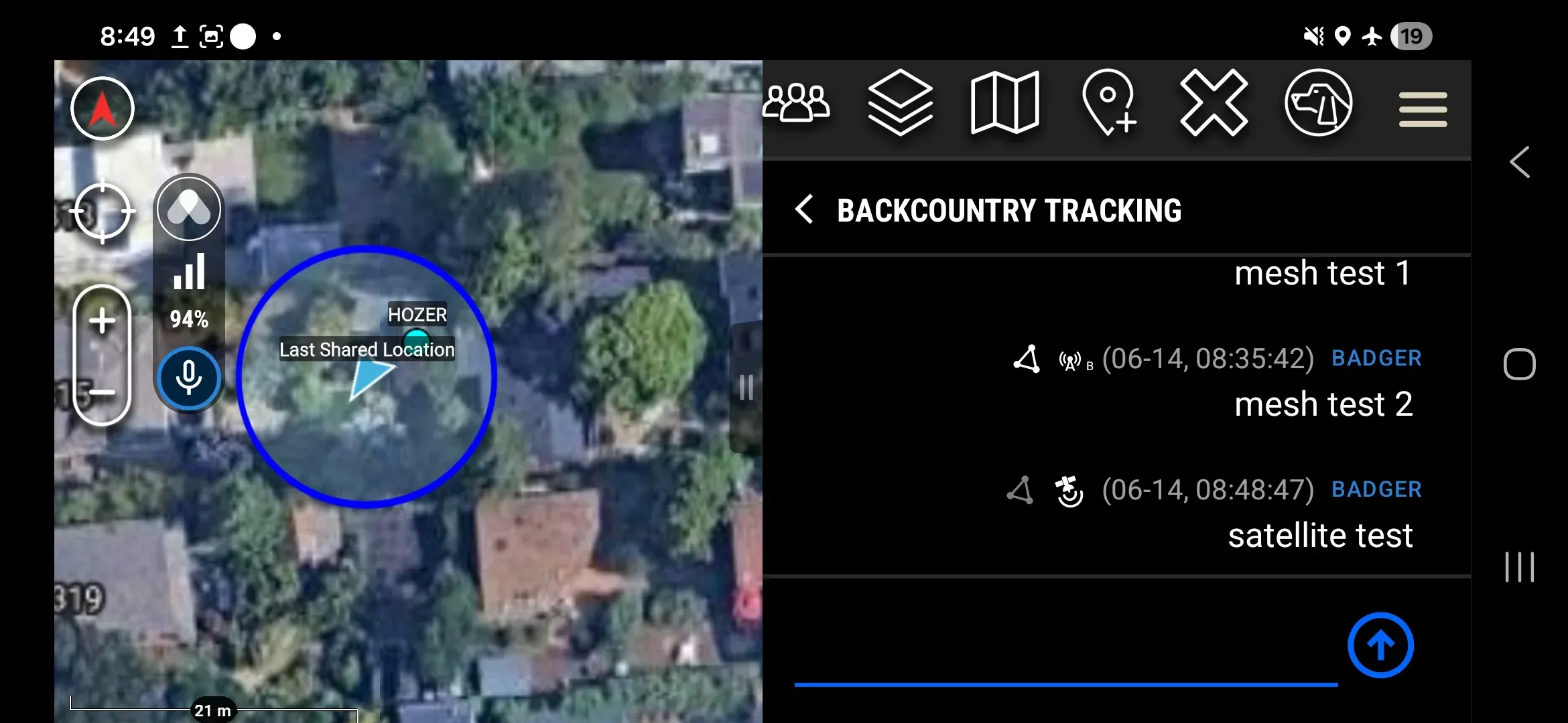 Sent Workspace message with satellite icon white and mesh icon absent