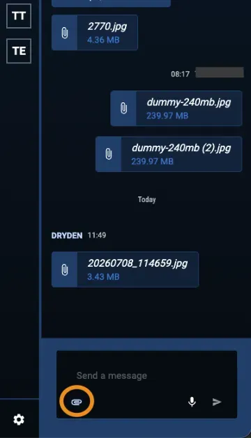 Somewear web app conversation with the upload icon highlighted in the composer