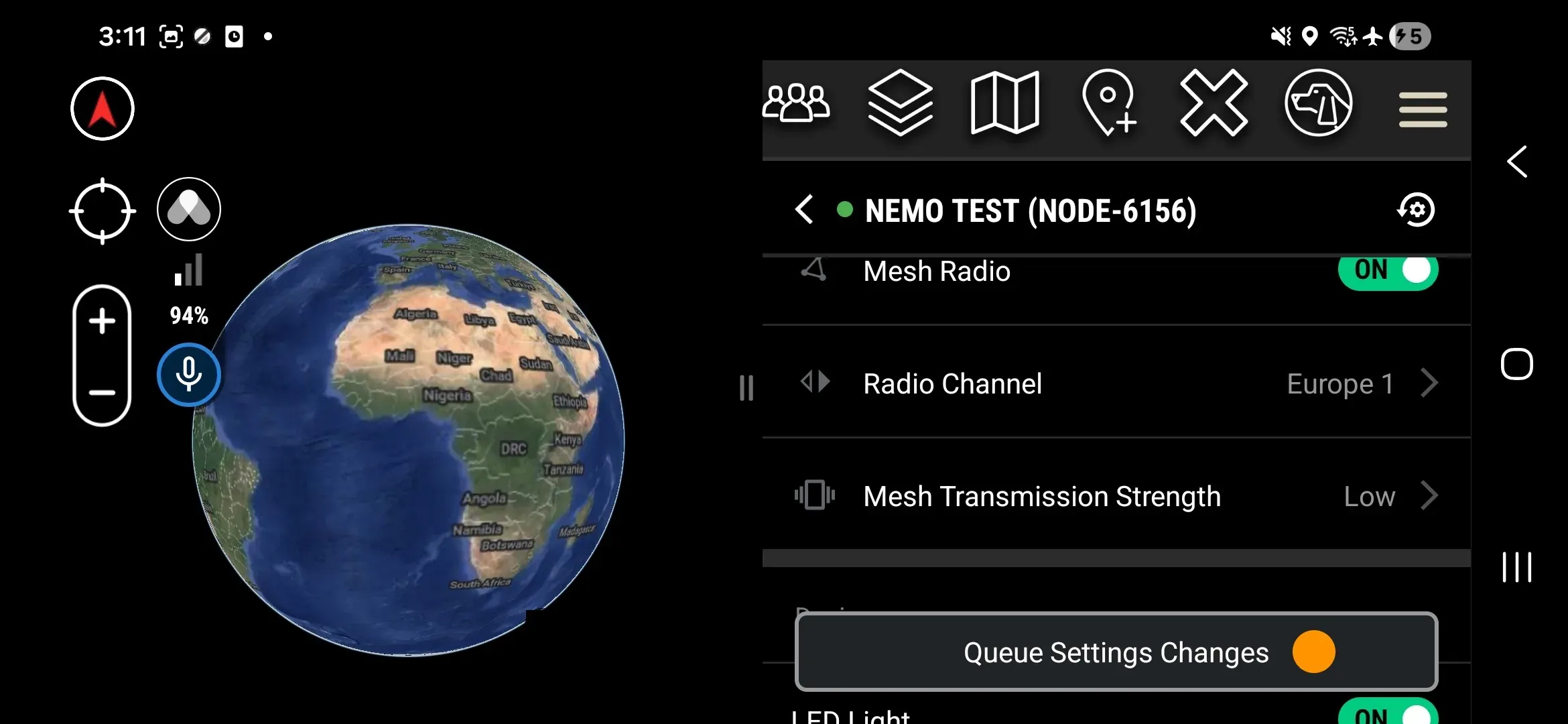 Single device settings panel showing available settings fields and the Queue Settings Changes button