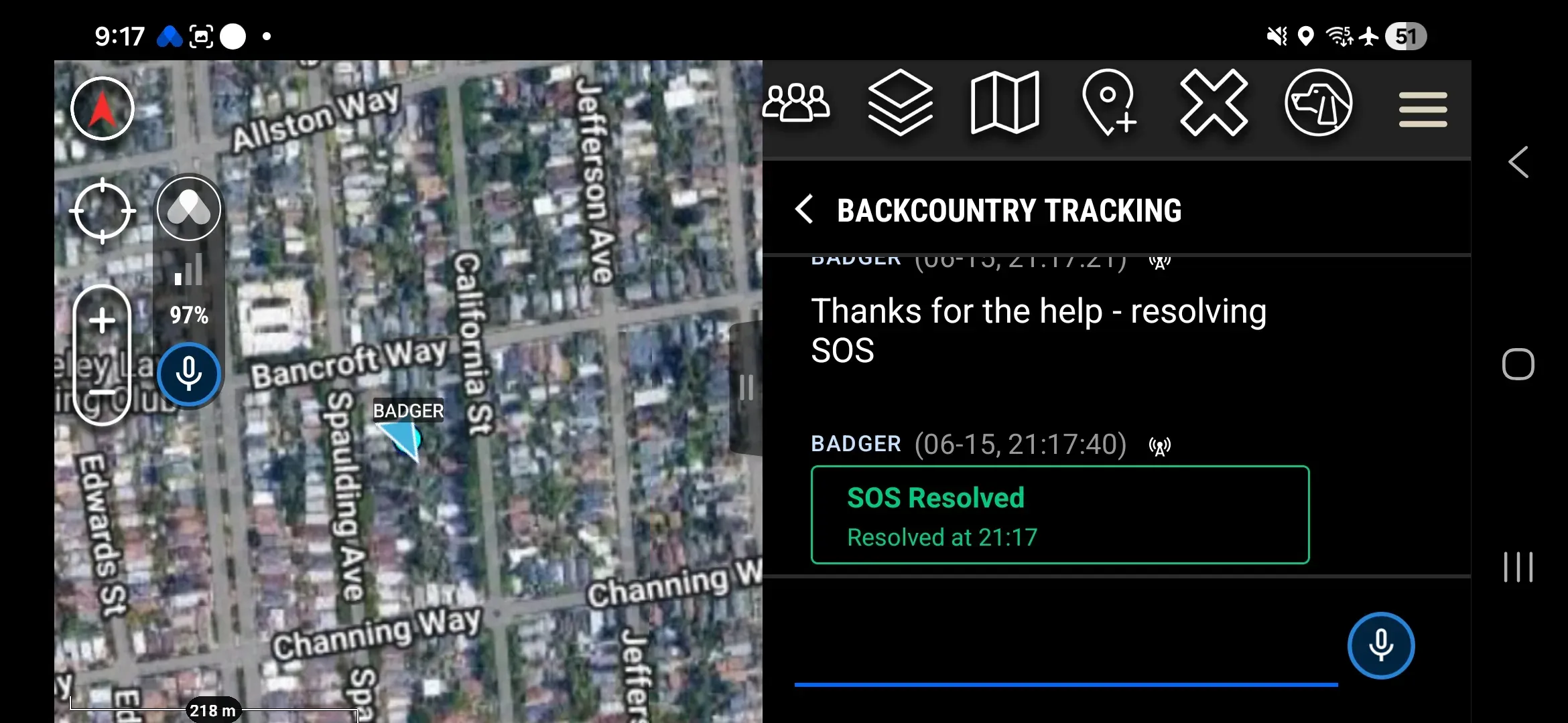 SOS Resolved entry in the Workspace Messages thread