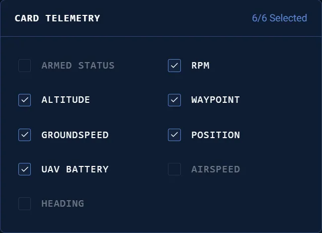 Horizon UI — Card Telemetry selector