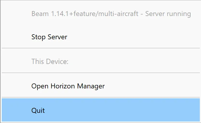 Beam tray menu